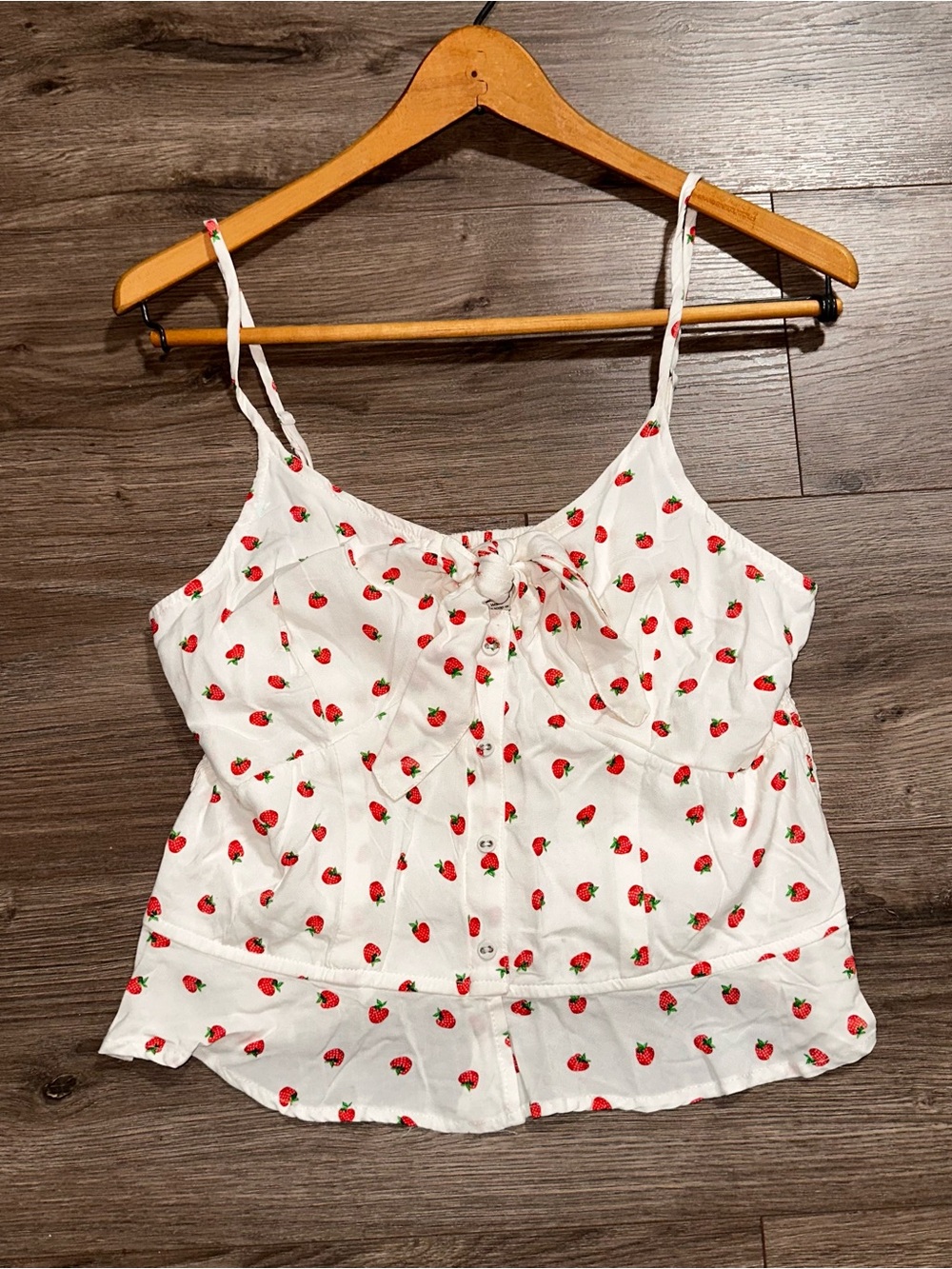 Japna White Strawberry Print Camisole Top Spaghetti Strap